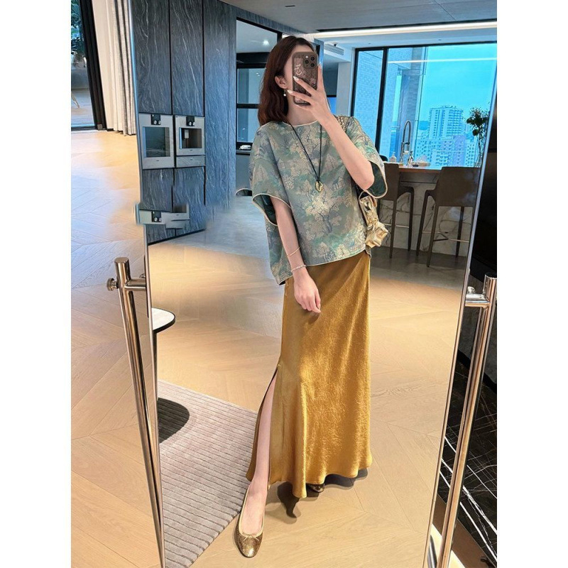 新しい中国風の国民風婦人服 2025 新しいニッチ非衝突スタイルのハイエンドアセテートドレスツーピーススーツ夏|undefined