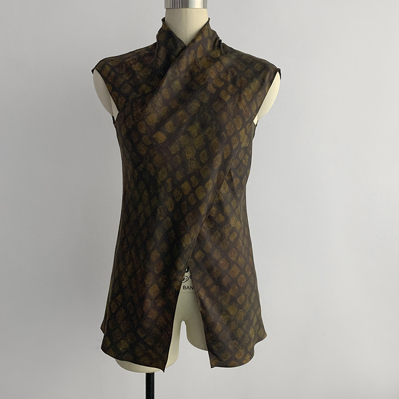 Slow Life Style Top! Two-Piece Elegant Small Plaid Printed Copper Ammonia Sleeveless Slimming and Whitening Top T-Shirt