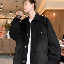 青少年破洞牛仔外套男潮流百搭水洗复古褂子痞帅美式高街夹克衣服