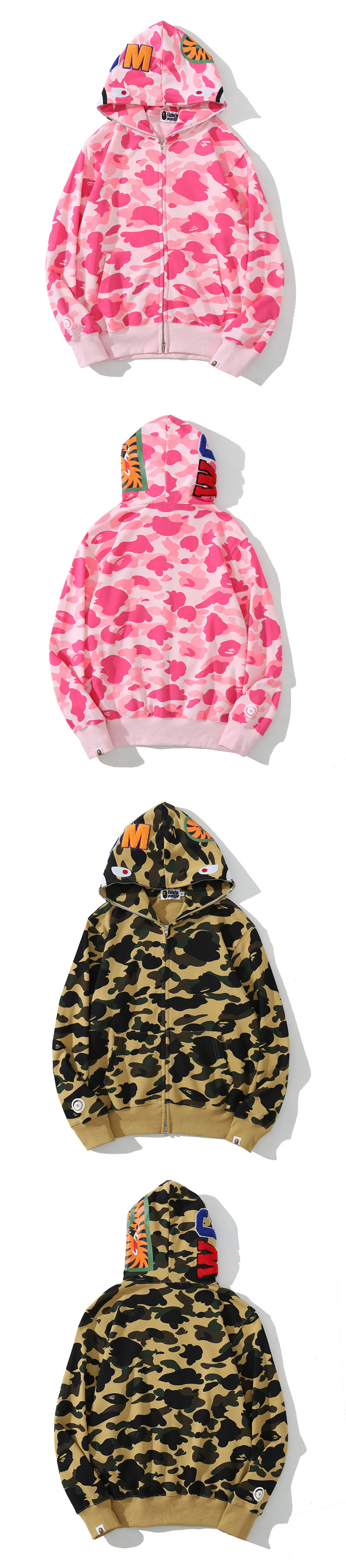 The new autumn and winter trendy brand shark-head loop hoodies for men and women, casual camouflage thin hoodies and loose jackets pic 3