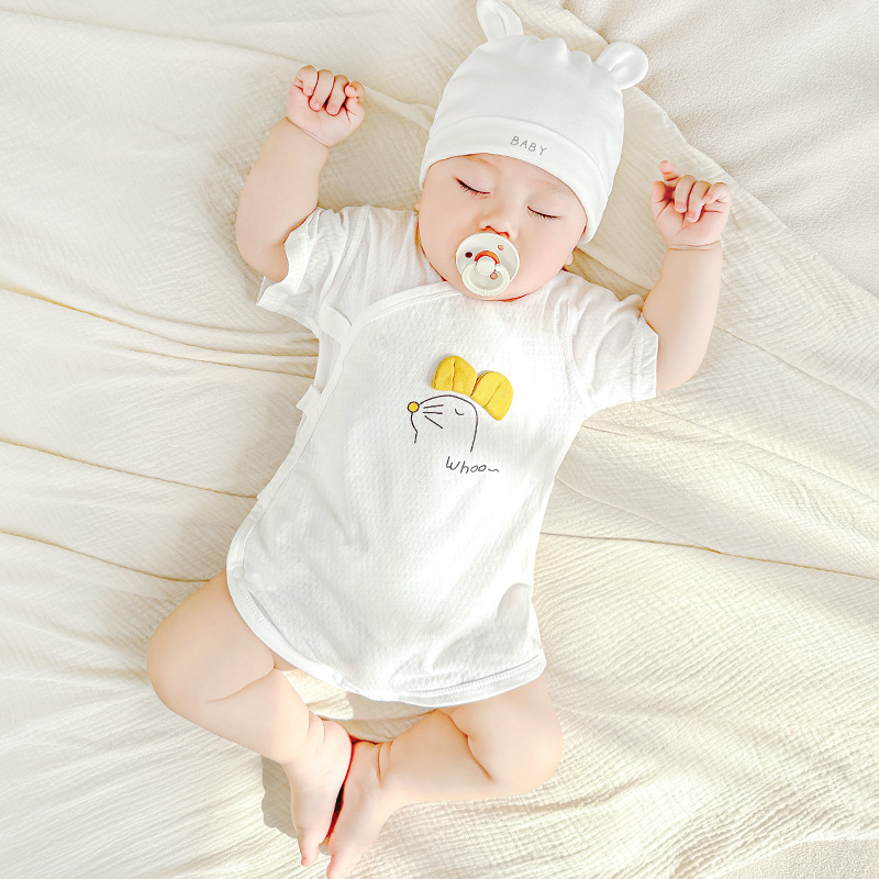 Baby summer jacket, algodón recién nacido, ropa de monje de mangas cortas para hombres y mujeres, delgada bolsa de triángulo, ropa de verano para bebé image 8