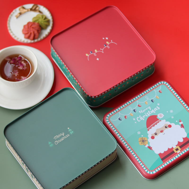 Dongguan Miku Plaza de Navidad Cookie Candy Box Árbol de Navidad ancianos caja de hojalata en stock al por mayor