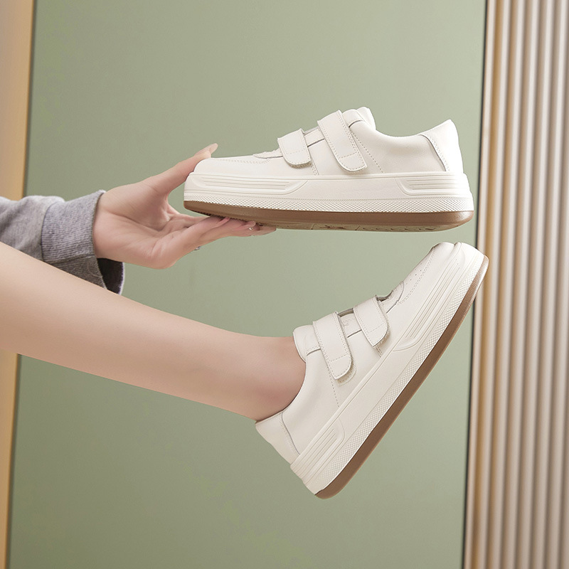 欧洲站魔术贴小白鞋女2025四季新款韩版百搭学生厚底真皮休闲板鞋