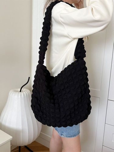 39133 Bubble pleated commuting bag large capacity crossbody bag for women  new college student class canvas bag