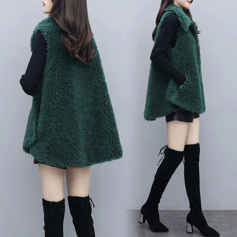 Nuevo estilo coreano suelta fleece color sólido Top para mujeres moda Chaleco de moda de felpa de doble cara para mujer 2024 Otoño e Invierno