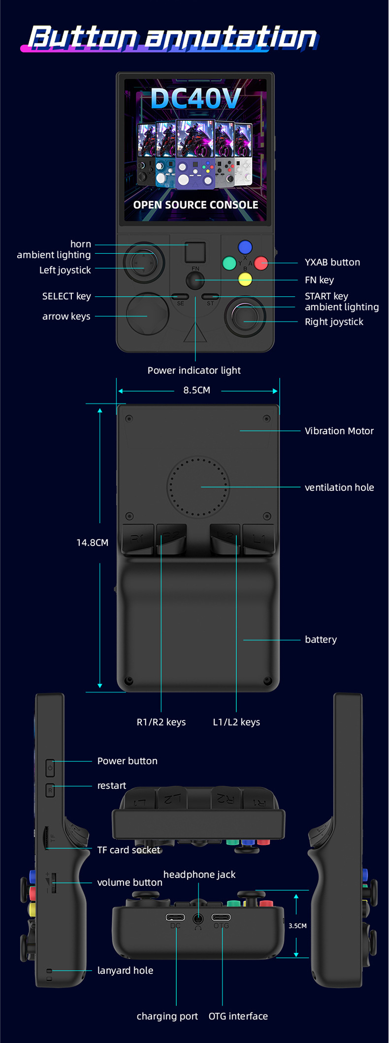 Grenzüberschreitende tragbare 4-Zoll-Open-Source-WLAN-Online-Spielkonsole im Retro-Arcade-Stil (DC40V)._voghion.com