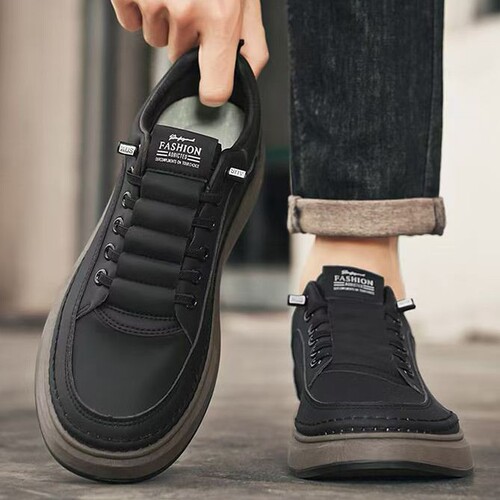Spring Men's Breathable White Shoes, Men's Fashion Comfy Thick Sole Sports Shoes, Casual Leather Shoes, Sneakers, Trendy Shoes