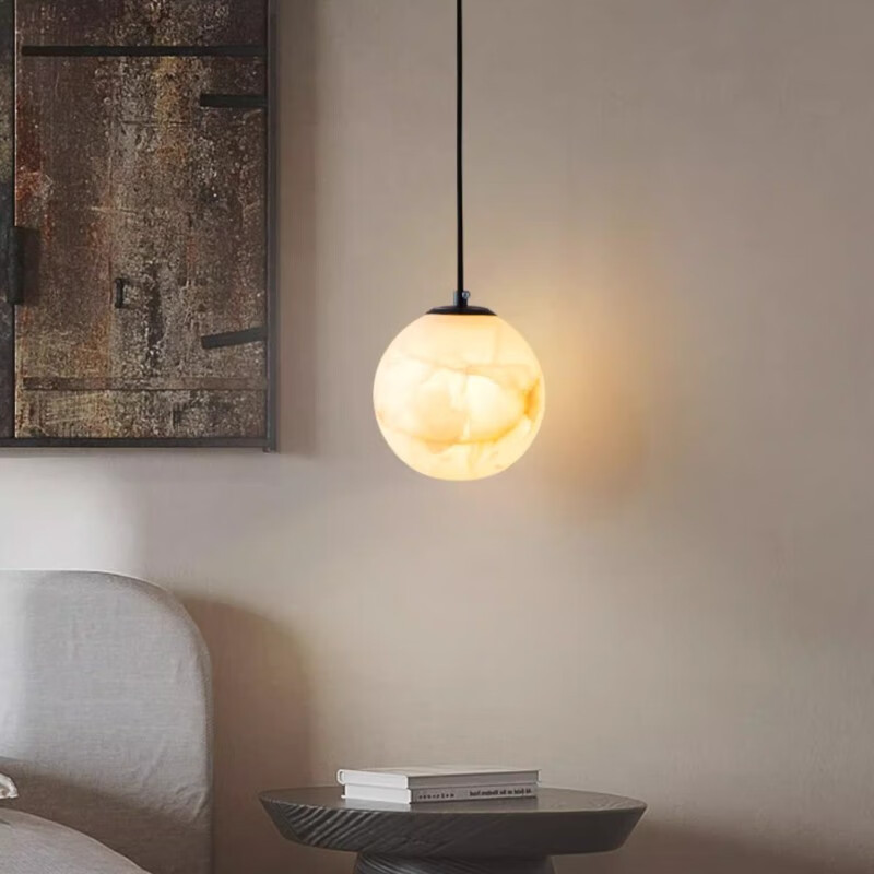 Pure Natural Marble Bedside Chandelier Spanish Imported Wall Lamp Bedroom Restaurant Round Chandelier Retractable Lamp