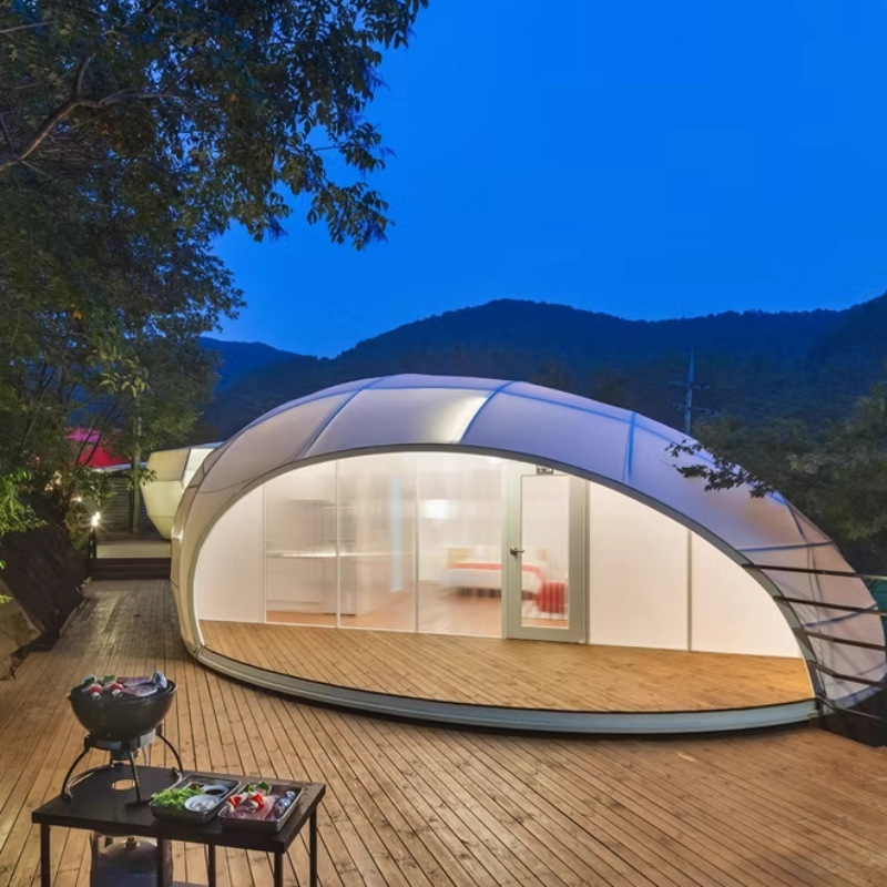 Características de diseño de tiendas de albergue residencial resorts escénicos paisaje choza cápsula espacial gota de agua portátil