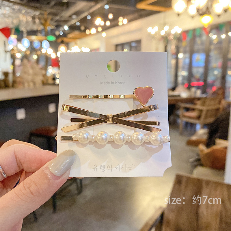 Pasador de pelo de perlas de alta gama estilo francés para mujer, clip para flequillo lateral, elegante clip para el pelo de la frente, accesorio para el pelo tipo pico de pato.