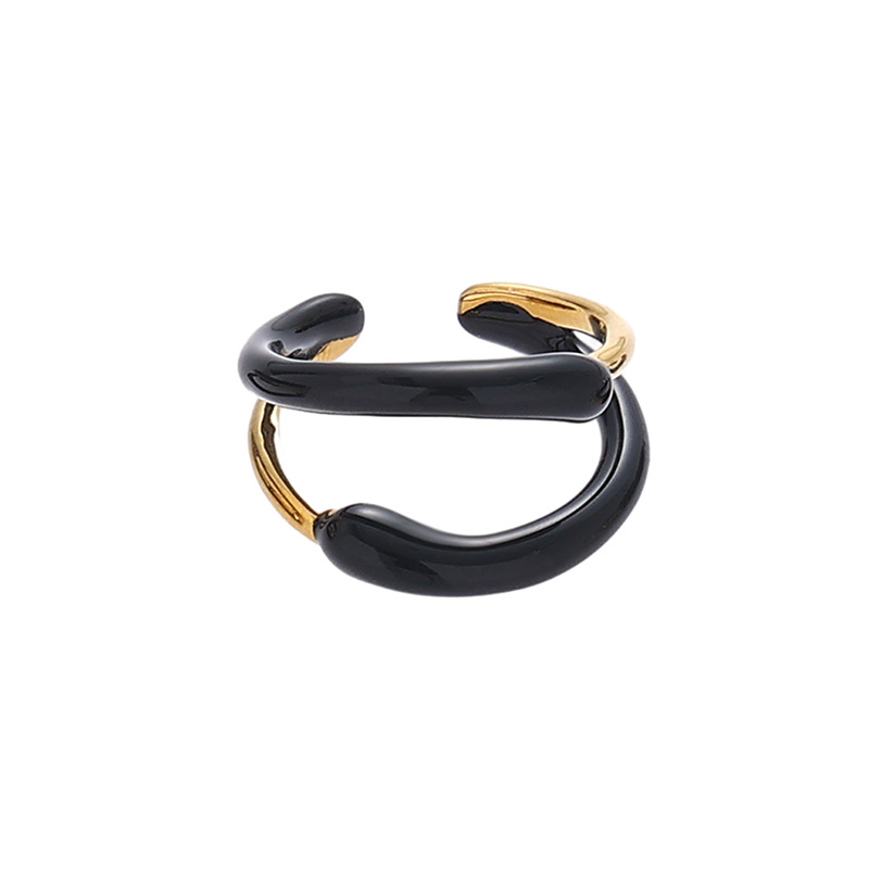 Moda retro europea y americana de latón galvanizado oro real de alta calidad gota de aceite anillo abierto diseño personalizado anillo negro para las mujeres