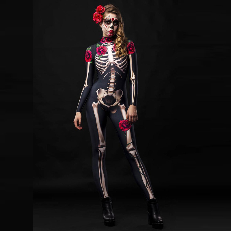 Foreign Trade Cross-Border Amazon Halloween Costume Rose Skeleton Party Ghost Bride Jumpsuit Street Fashion Trendsetter