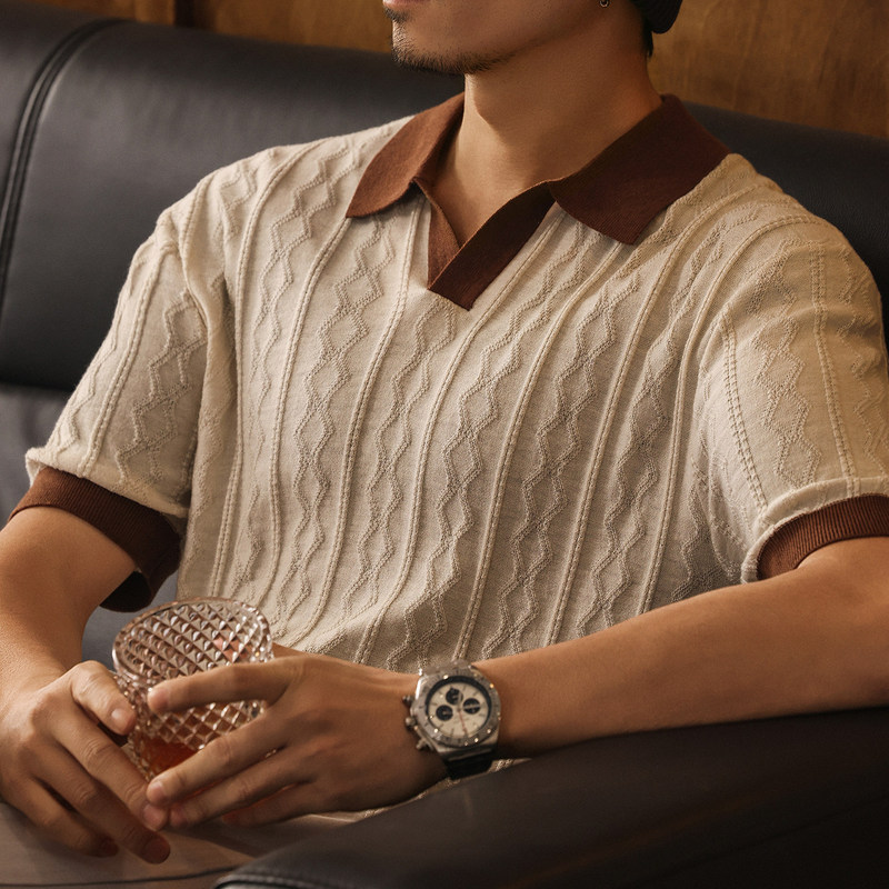 Silk Jacquard Polo Shirt for Men, Summer Trendy Brand Knitwear, Short-Sleeve Men's T-Shirt, Luxury Aristocratic Old Money Style Silk Jacquard Polo Shirt for Men, Summer Trendy Brand Knitwear, Short-Sleeve Men's T-Shirt, Luxury Aristocratic Old Money Style