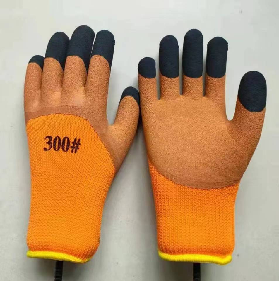 10双装冬季毛圈手套防滑咖啡手部男款发泡防护王半挂浸胶劳保