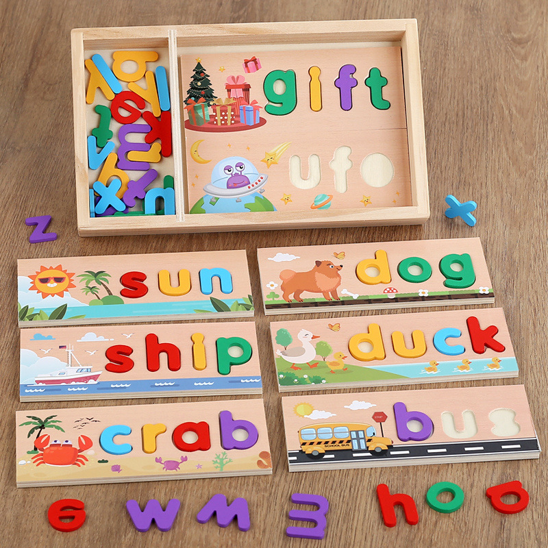 Children's Enlightenment Matching Wooden Box Word Spelling Game English Educational Early Education Alphabet Cognitive Puzzle Wooden Toy