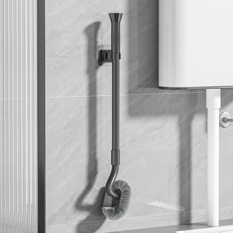 Cepillo de inodoro, mango de acero, cepillo de inodoro de mango largo retráctil, cepillo de plástico TPR, cepillo de limpieza de codo S, juego de succión de inodoro de pared