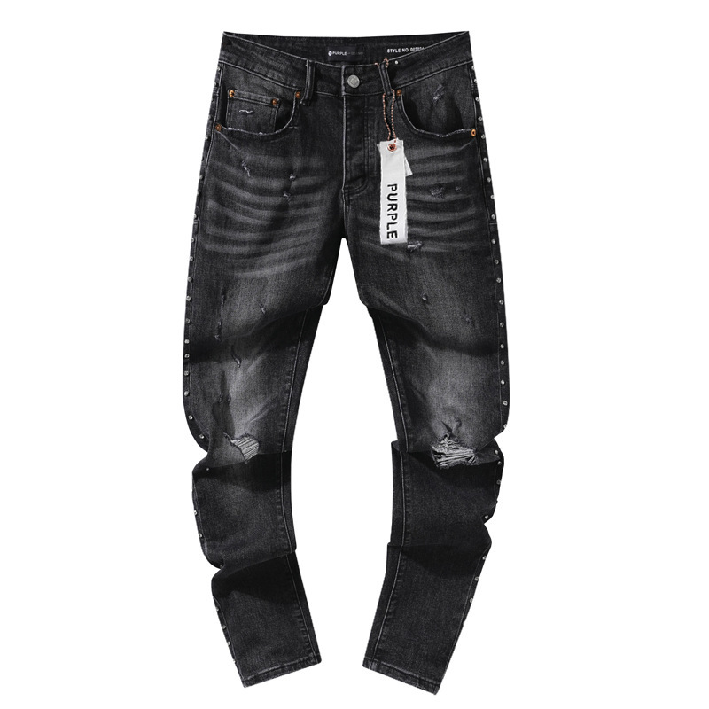 跨境欧美PurpleBrand牛仔裤jeans水洗做旧复古破洞泼墨潮流直筒|undefined