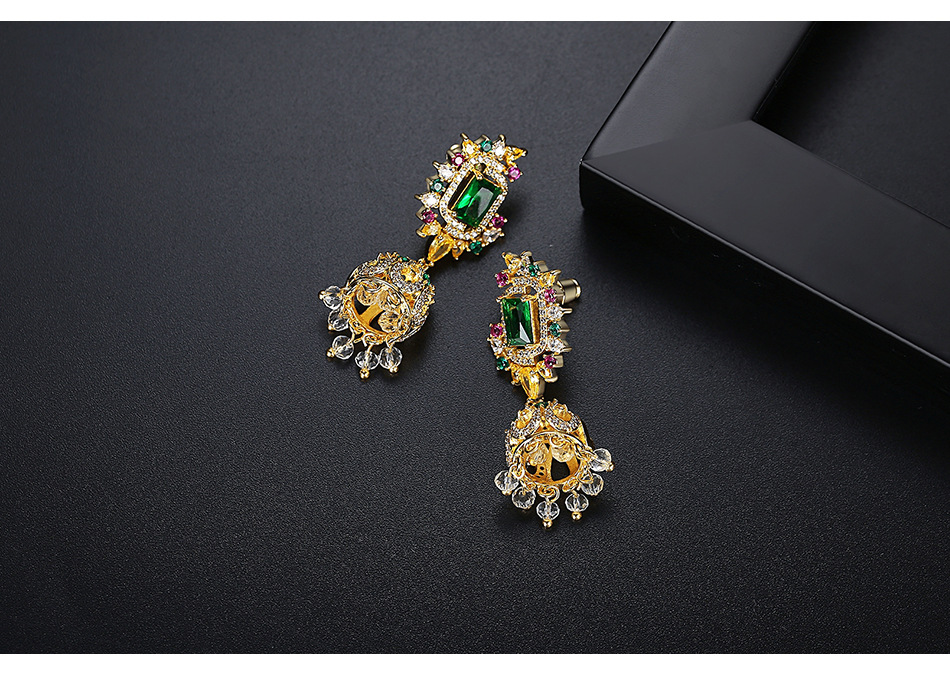 New Copper Inlaid Zircon Colorful Earrings display picture 5