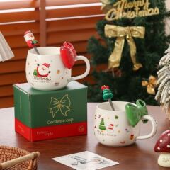 クリスマスセラミックカップかわいい蝶結びマグカップコーヒーカップクリスマスプレゼント高颜値カップお土産