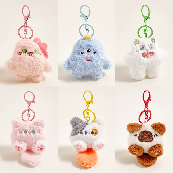 Cartoon Little Monster Doll Pendant, Cute Little Gift, Plush Cat Keychain, Floor Push Doll Pendant Accessories