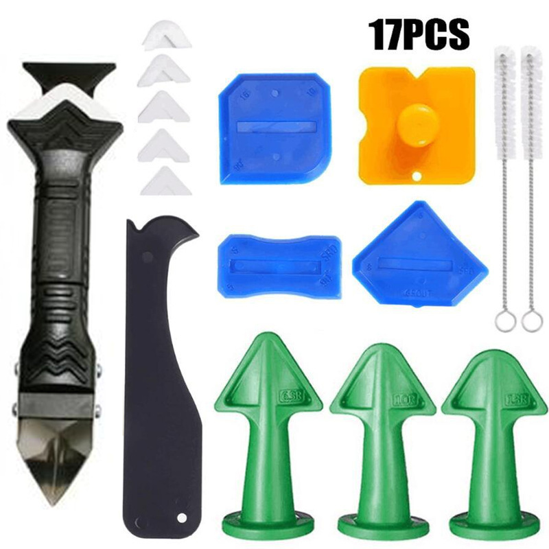 17件套填缝喷嘴玻璃胶去除金属刮刀塑料刮板修整 美缝工具