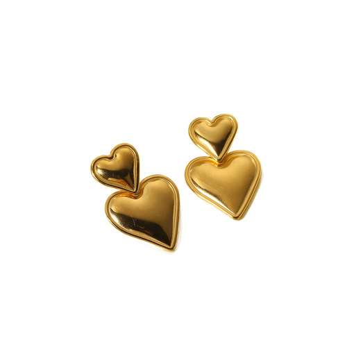 European and American ins celebrity earrings 18k gold love pendant earrings double peach heart earrings stainless steel earrings