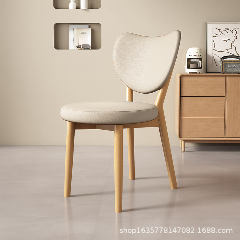 Silla de comedor de madera sólida retro nórdica, silla de comedor moderna y simple, respaldo de cuero suave, taburete de comedor de hotel antiguo