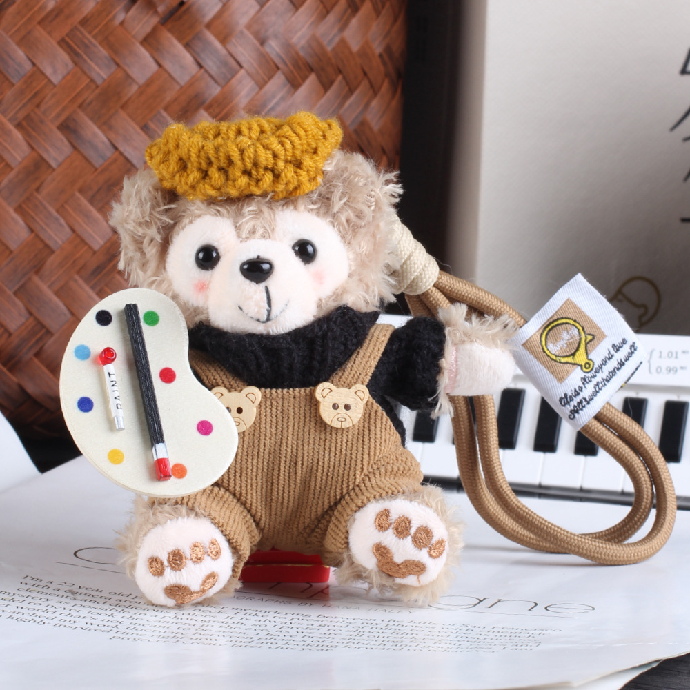 Lindo pintor oso llavero pequeño bolso colgante muñeca de felpa coche hecho a mano oso colgante regalo de novia