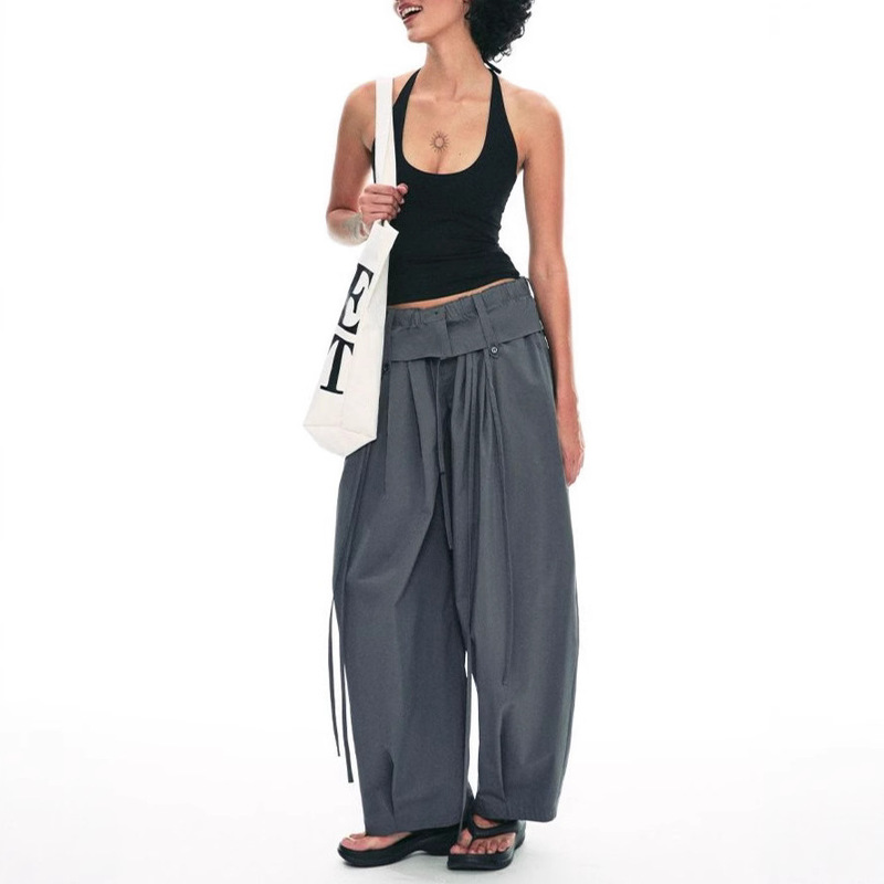 Singe Momet 25Ss Summer Loose Wide-Leg Slim Straight Salt-Shrink Balloon Pants Casual Pants