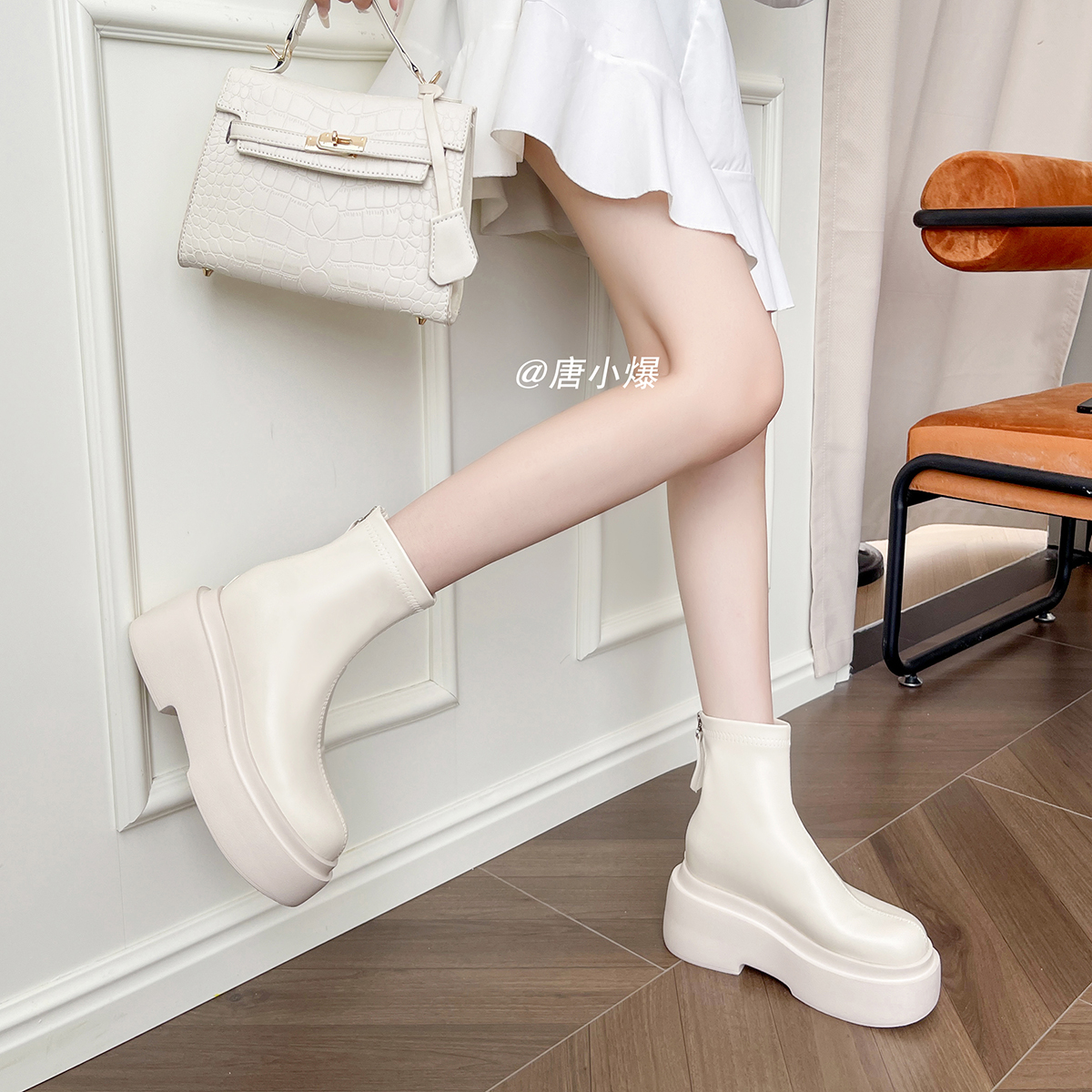 Height-Increasing Boots, Elastic Slim Boots, Short Boots, Platform Thick-Soled Boots, Small High-Heeled Boots, Inner Height-Increasing Women's Shoes