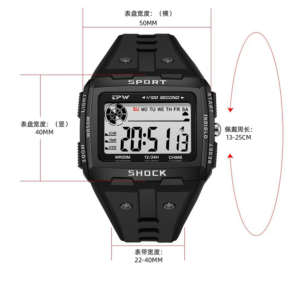Universal fashionable digital watch, waterproof sports speedometer
