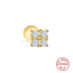 S925 silver square diamond ear bone nail European and American fashion round bead thread piercing jewelry ins style zircon ear bone nail