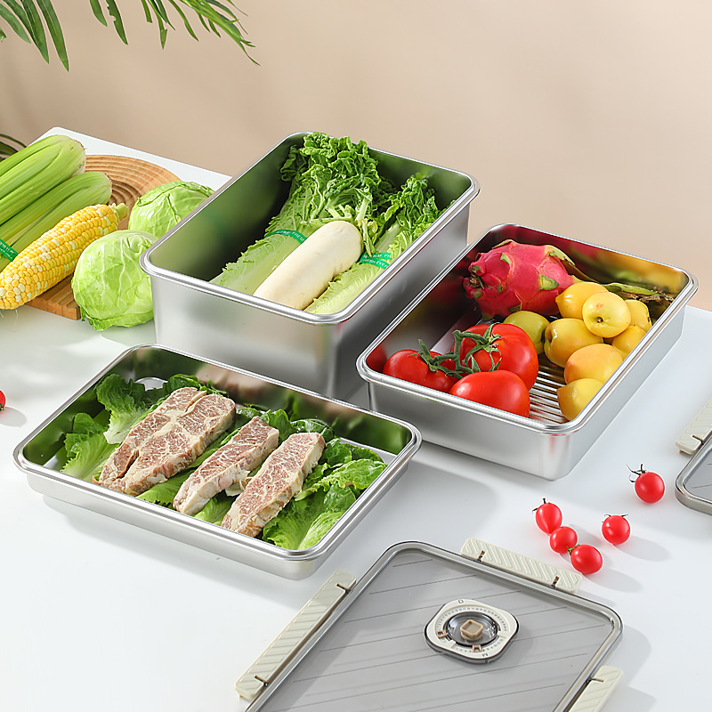 Caja de Conservación de Alimentos de Acero Inoxidable 304 Sellada al Vacío para Refrigerador