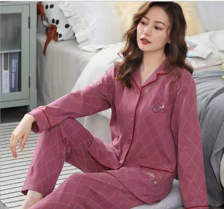 Pijama de algodón 100% de primavera y otoño de las mujeres de manga larga de mediana edad mamá cardigan más tamaño de mediana edad y ancianos traje de desgaste para el hogar