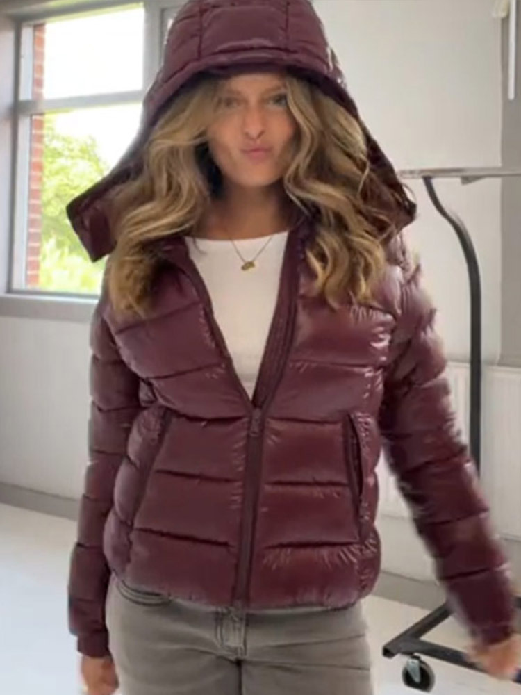 Elegante temperamento de moda de color sólido con capuzas de algodón de hilo delgado abrigo de algodón de otoño y invierno 2025 nuevo estilo europeo y americano transfronterizo image 6