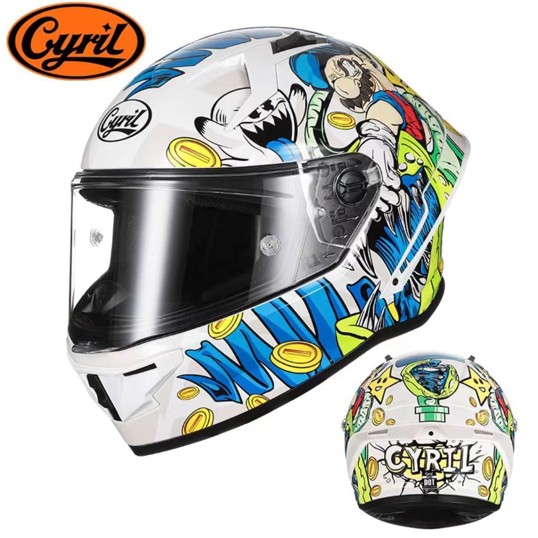 Casco integral de motocicleta CYRIL para hombre y mujer, para carreras, conducción en todas las estaciones, para motocicleta de calle con alerón grande y Bluetooth R1