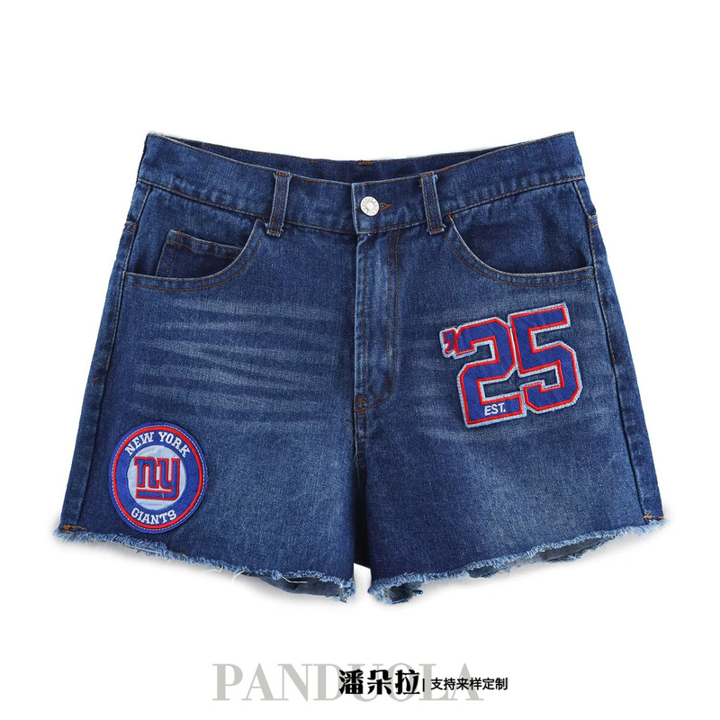 Cross-Border European and American Clothing 2025 Spring New Fashion New York Giants Decorative Denim Shorts 8197008