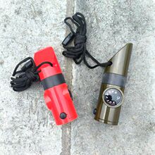 户外七合一多功能口哨 求生哨救生哨子带LED灯温度计指南针放大镜