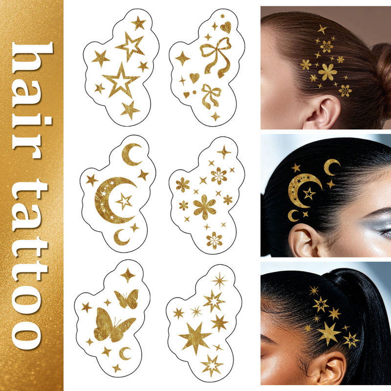 New cross-border Amazon gold hair stickers decorative hair tattoo stickers gold and silver temporary tattoo stickers custom-made