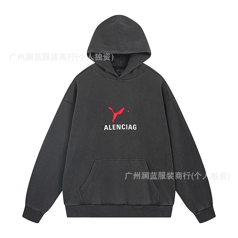 跨境 B家天花板系列25年秋冬新款LOGO刺绣印花巴黎长袖连帽衫卫衣|undefined