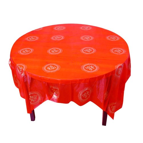 Wedding disposable tablecloth round table plastic wedding banquet banquet wedding happy word printing thickened wedding banquet tablecloth