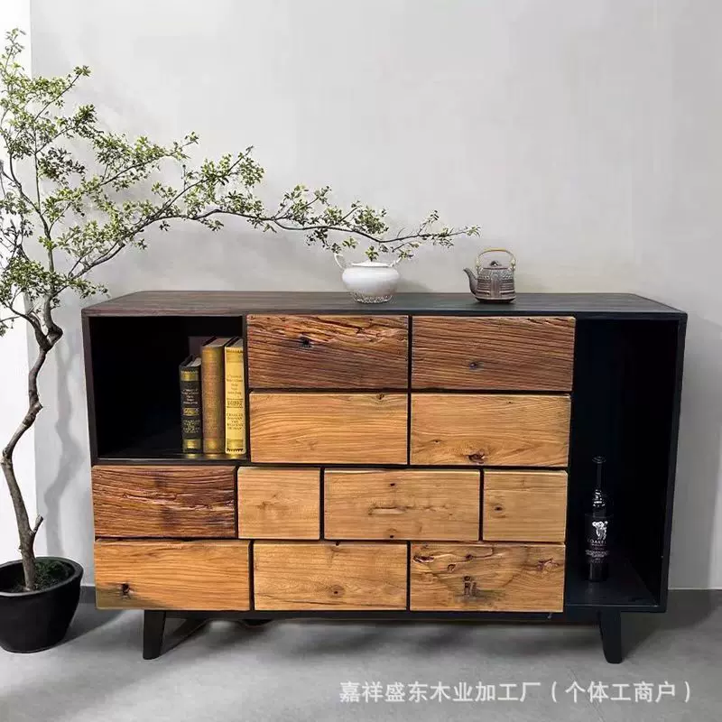 实木餐边柜玄关靠墙民宿酒店储物柜抽屉式收纳斗柜榆木柜子