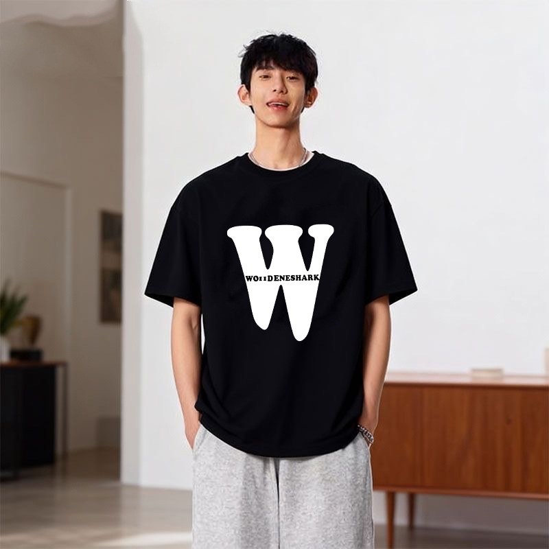 Comercio exterior explosión impresa camiseta de manga corta letras creativas para hombres y mujeres W diseño pareja camiseta de verano suelta camiseta mujer