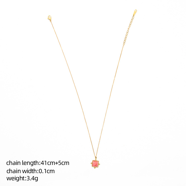 Retro Semicircle Square Titanium Steel Inlay Natural Stone Pendant Necklace 1 Piece