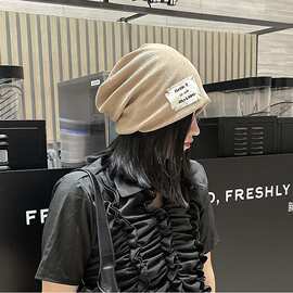 包头帽女夏季日系冷帽黑色贴标薄款针织帽网红百搭月子帽大头围男