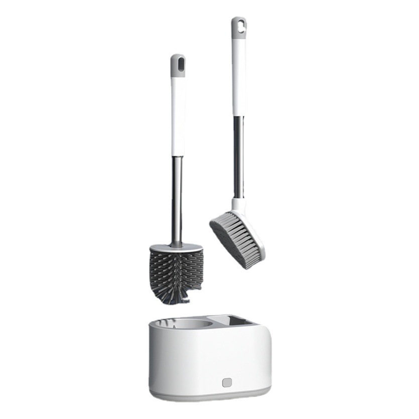 Traje de cepillo de inodoro de silicona de mango largo dos en uno traje de cepillo de limpieza de inodoro sin Punch montado en la pared al por mayor