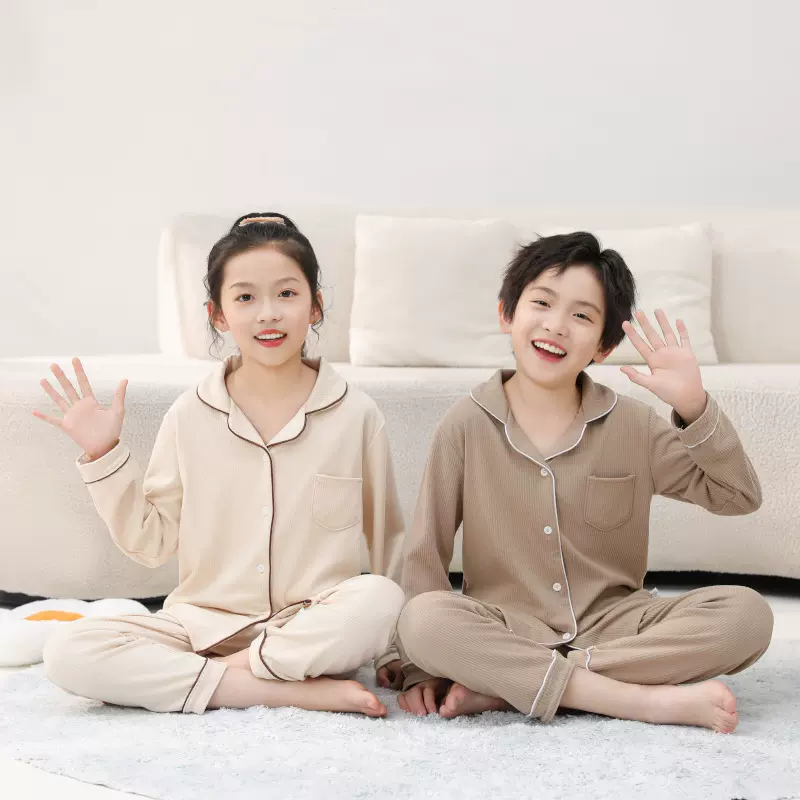 儿童睡衣秋季厚款德绒保暖衣男童开衫空调服女童中大童家居服套装