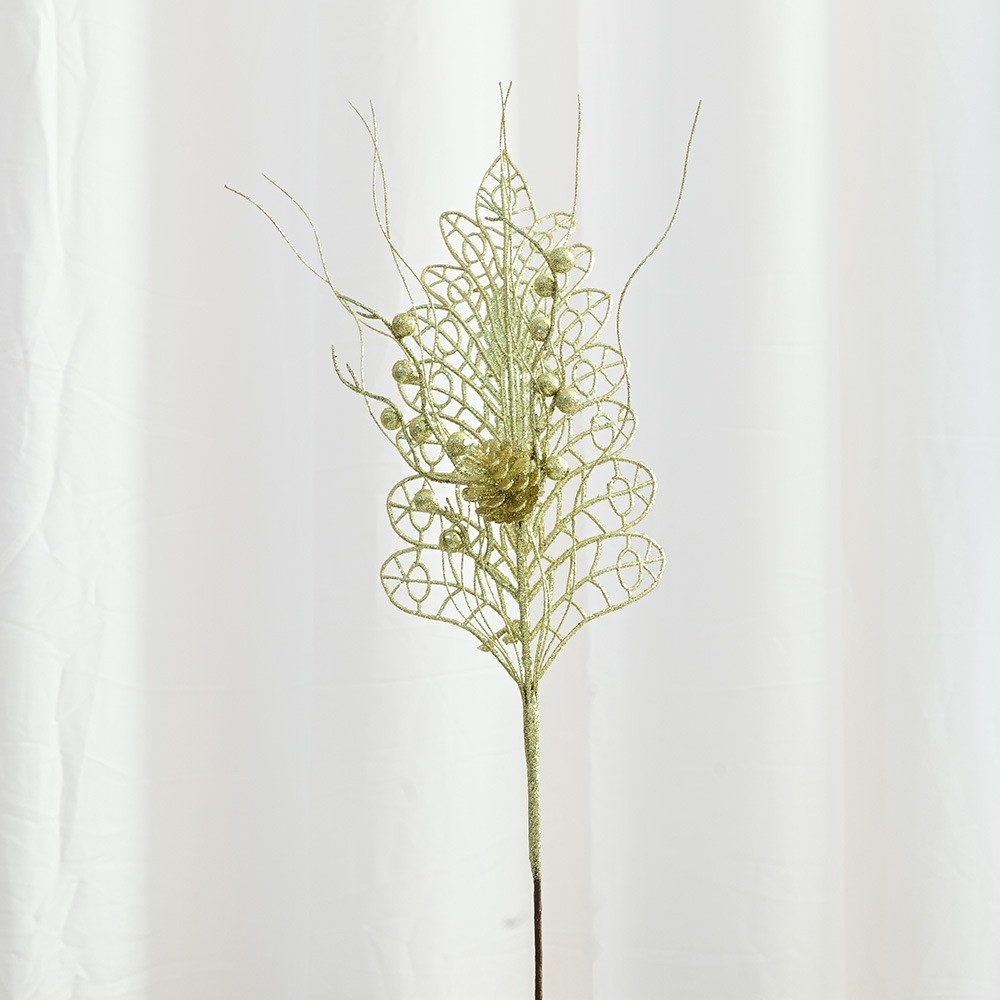 Decoración navideña combinada de piñas y hojas de oro transfronterizas, planta simulada, accesorios para el hogar, piñas y hojas de oro