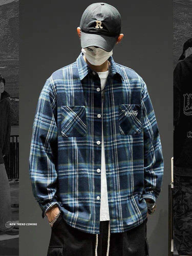 Black and White Grid Shirt Men's Han Style Trendy Casual Youth Couple's Shirt Stylish Versatile Hong Kong Style Jacket