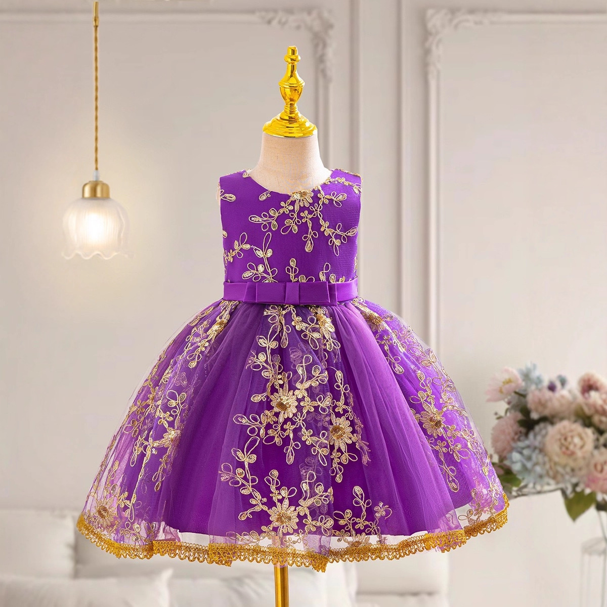 欧美热销款儿童礼服蓬蓬裙女童亮片V领走秀演出服 children dress